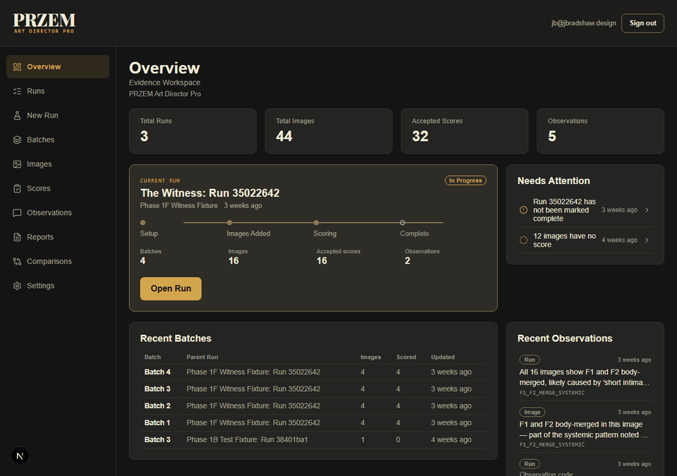 PRZEM Art Director Pro interface: evaluation and scoring workspace